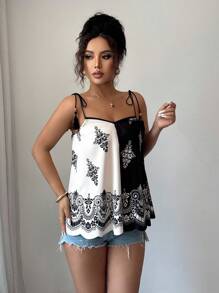 Selianne Top de tirantes casual con color contrastante empalmado para mujer - Multicolor - Ver 5