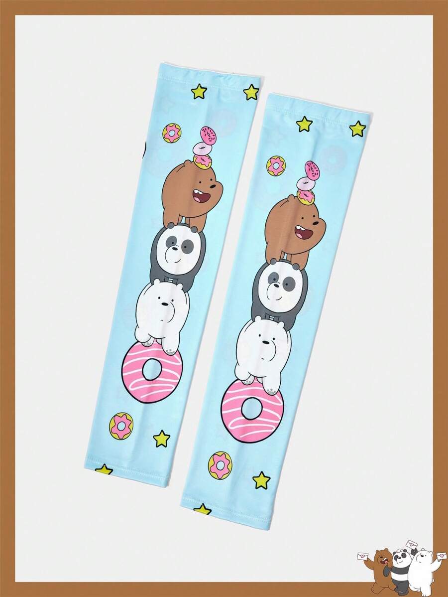 We Bare Bears X SHEIN 1 Pair Cartoon & Doughnut Pattern Fashionable Cute Arm Warmers