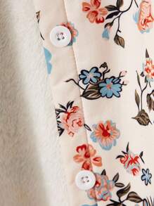 SHEIN Vintaside Kids Tween GirlsHooded Thickened Furry Retro Floral Mid-Length Jacket, Autumn/Winter Fall - Apricot - View 4