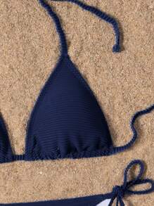 Swim Basics Bộ đồ bơi bikini 2 mảnh màu trơn, mùa bãi biển - Màu xanh hải quân - Xem 3