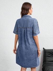 SHEIN Gravidklänning med enfärgad knapp framtill, avslappnad kortärmad i denim