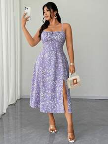 SHEIN Unity 大码性感露肩露背蝴蝶结连衣裙，无袖度假连衣裙 - 紫色 - 查看 2