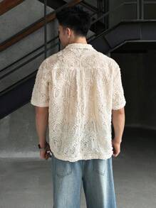 ESTAVOR Áo sơ mi nam tay ngắn dệt, phù hợp cho mùa hè, phong cách Emo - Màu be - Xem 3