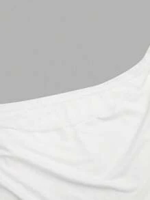 Calvaya 1set Women Plus Size Lace Asymmetrical Neck High Stretch T-Shirt - Black and White - View 4