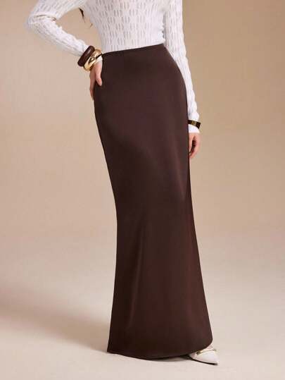 Spring Affair Women Elegant Solid Color Satin Maxi Skirt, Modest Dress,  Old Money Elegant Party Casual Business, Fall Women Outfits