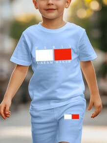 小男孩基本款短袖 T 恤 + 黑色短裤套装 - 多色 - 彩色 - 查看 1