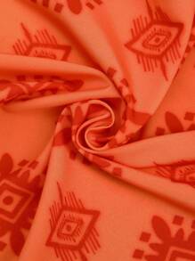 Vivid Eden Women's Vacation Boho Geometric Print Tie Front Vest & A-Line Skirt Casual 2pcs Set, Vacation Outfits,Vacation Outfits ,Beach Vacation Outfits,Tropical Vacation Woman Clothes,Rave Outfits Festival,Women Summer Clothes,Festival Outfits For Women,Fall Women Clothes, Orange Summer Outfits - Multicolor - View 8