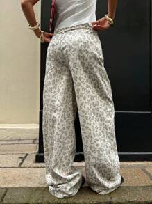 Muchica Pantalon à bretelles en jean imprimé léopard pour femmes, convient pour un usage quotidien