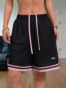 Coolane Women's Spring/Summer Streetwear Sportswear Breathable Mesh Sport Black Shorts - Black - View 3
