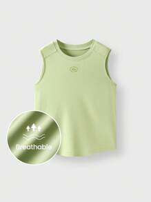 JNSQ Schul-Kleidung, Kleidung für Tween-Mädchen und Jungen, Sportbekleidung für Mädchen, Lässiges Tank Top für Outdoor-Sport im Herbst, Kinder Rundhals Vier-Nadel-Sechs-Faden-Nahtlos Spaß Muster Outdoor Profisport Loose Fit Tank Top