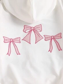 1pc Tween Girl Zip-Up Hoodie Jacket With Butterfly Embroidery Design, Long Sleeve, Drawstring Waist Fall Winter - White - View 4