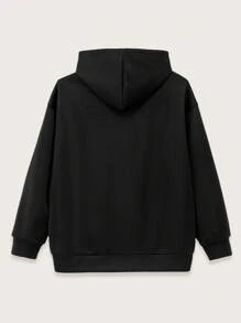 SHEIN Teen Boys' Casual Comfortable Versatile Solid Color High Neck Sweatshirt, Loose Streetwear Style,In Fall/Winter - Black - View 2