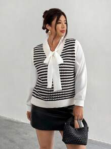 Firerie Women Casual Contrasting Color Hollow V-Neck Sweater Vest Teacher Outfit Back To School Clothes Winter Cdothes For Women Fall Women Clothes