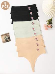 SHEIN Set de 9 piezas de bragas tipo tanga sin costuras de talla grande, para verano - Multicolor - Ver 1