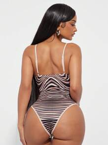 SHEIN SXY Women's Striped Circular Link Sexy Bodysuit, Curve Swimsuit, Bathing Suit Full Coverage - Multicolor - View 2