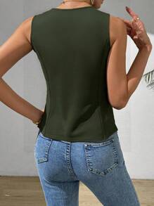 Chiquease 女士休闲无袖开衩西装背心 A E - 軍綠色 - 查看 2