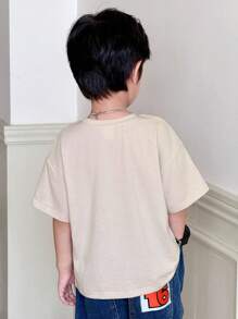 SHEIN 男童休闲英文字母印花短袖T恤 - 灰色 - 查看 3