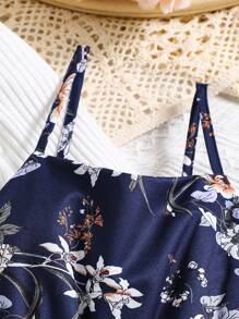 2 件套年轻女孩花卉印花吊带背心连衣裙和休闲夹克夏季度假服装套装 - 黑色 - 查看 8