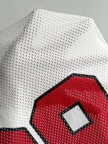 Coolane 女式夏季音乐会 Y2K 街头运动休闲透气网眼图案数字白色修身露背短款上衣 - 白色 - 查看 7