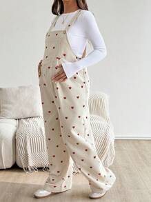 SHEIN Maternity Casual Heart Print Pocketed Jumpsuit  Fall Clothes  Boho Maternity