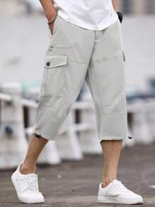 Manfinity Homme Men's Summer Casual Solid Cargo Shorts - Light Grey - View 1