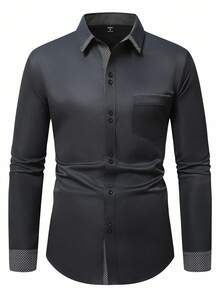 Manfinity Mode 男士拼布格子单排扣休闲长袖衬衫，秋季