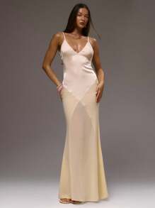 MUSERA Đầm maxi satin dây mảnh cổ chữ V xẻ sâu, gợi cảm, thích hợp cho kỳ nghỉ hè ở Ibiza, du lịch dễ thương, dự tiệc cưới, tiệc tối mùa thu, hẹn hò thanh lịch, Halloween, tiệc mùa thu, tốt nghiệp, đầm dài sang trọng. - Nhiều màu - Xem 5