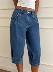 Siren Gaze 女士修身锥形七分休闲蓝色牛仔短裤，夏季款