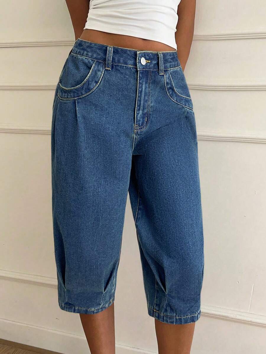 Siren Gaze 女士修身锥形七分休闲蓝色牛仔短裤，夏季款