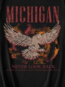 Tseoso 休闲音乐节老鹰印花圆领宽松短袖T恤女款，适合夏季 - 黑色 - 查看 9