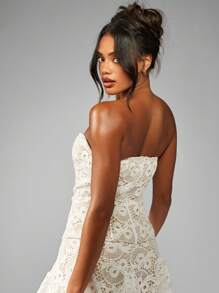 MISSGUIDED Handcrafted Broderie Anglaise Corset Bustier Flared Mini Dress Wedding Reception Party Ruffle Hem Strapless Summer Occasion Wear - White - View 2