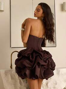 Vowa Váy Maxi Peplum Đuôi Cá Không Dây Tối Giản Màu Nâu Thanh Lịch Có Thắt Lưng, Thích Hợp Cho Các Buổi Hẹn Hò, Kỳ Nghỉ, Sinh Nhật, Tiệc Tùng, Khiêu Vũ, Tốt Nghiệp, Đi Mua Sắm Và Những Dịp Trang Trọng - Cà phê nâu - Xem 4