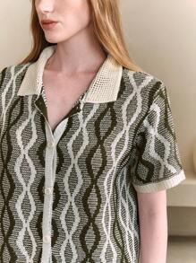 Arave Conjunto de 2 piezas para mujer: pantalones de jacquard en forma de rombo y cárdigan