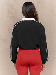 MISSGUIDED MG Sport Performance Athletic Half-Zip Windbreaker Track Jacket Retro Training Workout Fitness Running Activewear Outerwear With Drawstring