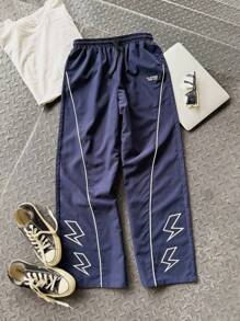 SHEIN Teens/Youth Casual Star Print Contrast Color Comfortable Solid Pants, Suitable For Commuting, School, Everyday Casual, Travel, Sports, Spring/Summer - Royal Blue - View 1