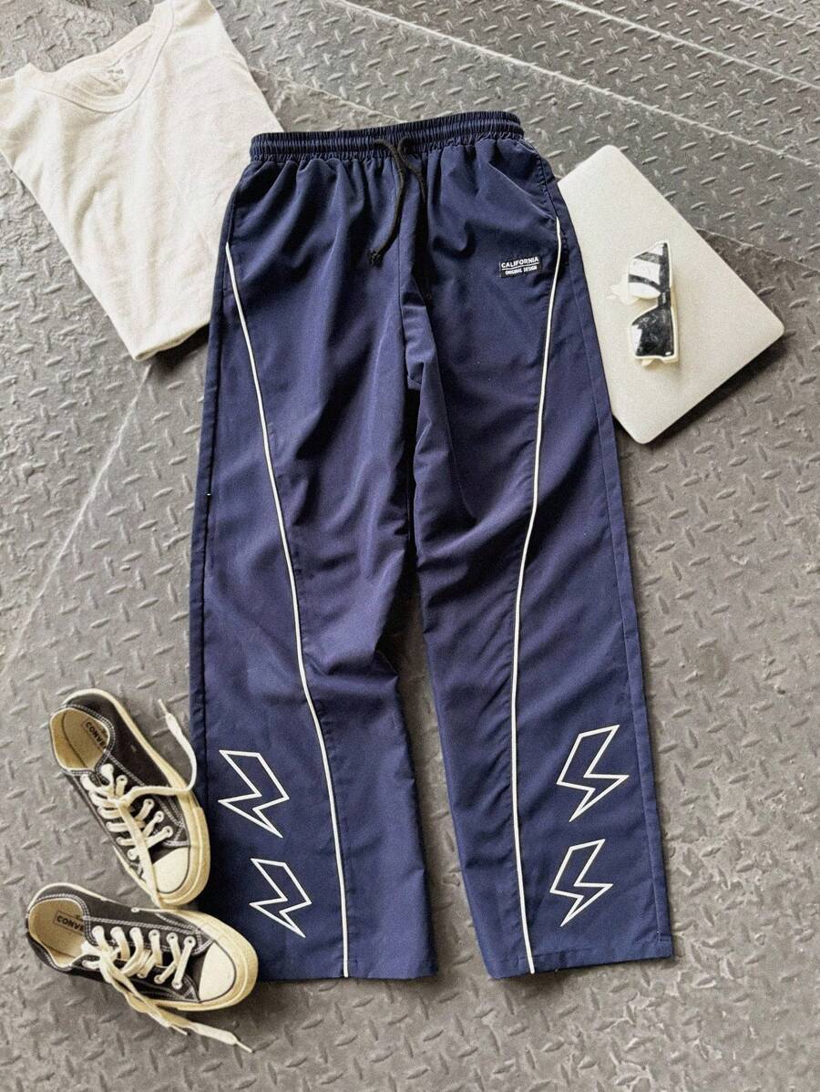 SHEIN Teens/Youth Casual Star Print Contrast Color Comfortable Solid Pants, Suitable For Commuting, School, Everyday Casual, Travel, Sports, Spring/Summer - Royal Blue - View 1