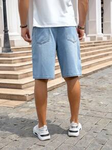 Manfinity Homme Quần short denim rộng rãi, thoải mái, đa năng, có túi, viền tua rua, size lớn dành cho nam - Rửa nhẹ - Xem 2