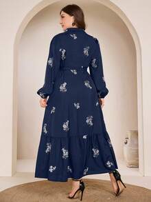 Graceveil Plus Size Embroidered Fabric Elegant Belted Long Sleeve Dress
