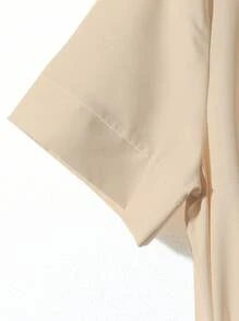 SHEIN Clasi Đầm sơ mi thanh lịch tay ngắn họa tiết ngọc trai giả cho nữ mùa hè - Cà phê - Xem 5