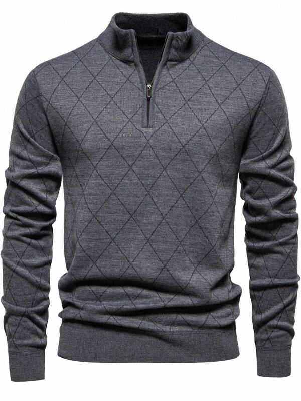 Manfinity Mode Homme grande taille Demi-Zip Imprimé Argyle Pull Décontracté Manches Longues, Automne/Hiver