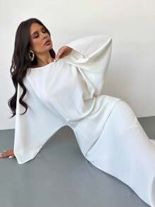 Firerie Robe droite blanche élégante, minimaliste, chic et romantique pour femmes. Manches chauve-souris, robe de garden-party, robe de remise des diplômes blanche, tenue décontractée d'été, retour à l'école, tenue de voyage en avion, tenue de sortie