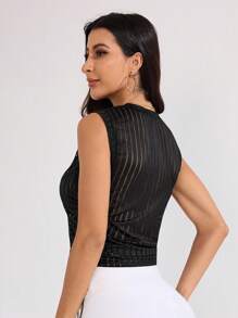 Easithlete Top sport scurt pentru femei, cu guler rotund, fără mâneci, cu șnur, în talie