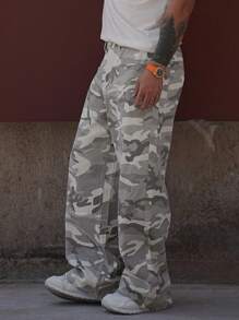 DAZY Spring Camouflage Multi-Color Men's Casual Loose Cargo Jeans With Pockets - Grey - View 5