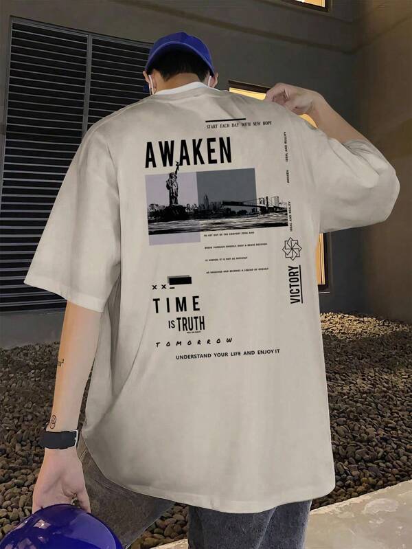 Manfinity Hypemode Men's Casual Slogan Printed Short Sleeve T-Shirt For Summer