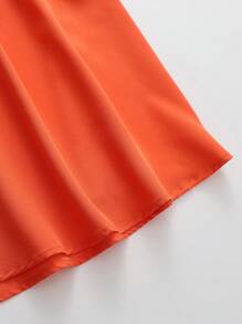 Rometta Plus Size Women's Casual Solid Color Long Skirt, Versatile For Daily Work Fall - Orange - View 3