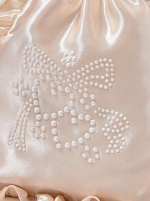 ROMWE Kawaii Embroidered Pearl, Heart & Bow Makeup Bag, Travel Underwear Storage Pouch With Drawstring - Pink - View 4