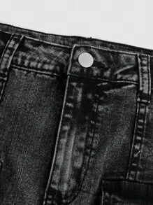 SHEIN Girlism Teen Girl Flap Pocket Denim Skirt