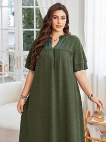 Lacomfia Robe décontractée élégante pour tous les jours avec encolure ronde, manches courtes amples et texturées, grande taille, avec volants