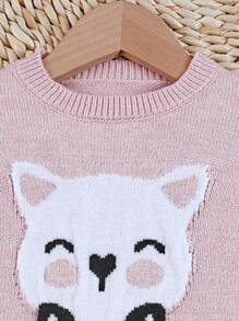 SHEIN 女童提花圆领长袖套头毛衣，秋冬季百搭单品 - 粉色 - 查看 4