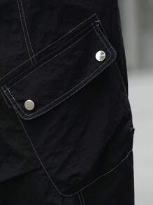 Manfinity Homme Men's Casual Versatile Drawstring Waist Cargo Pants - Black - View 4